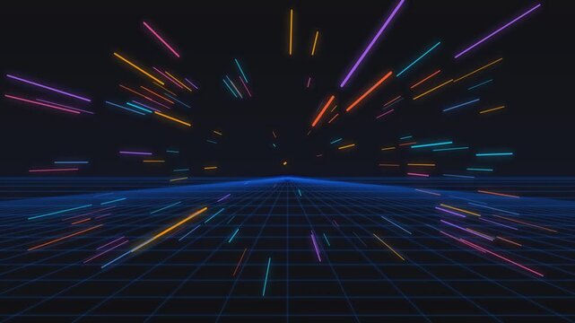 Neon hyperspace warp tunnel motion loop with pink laser lights for futuristic sci fi backgrounds