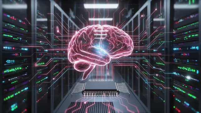 Artificial Intelligence Brain Visualization in Modern Server Room