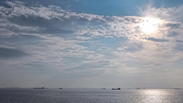 Atmospheric marine landscape background footage with sun rays and ocean waves for story and music video