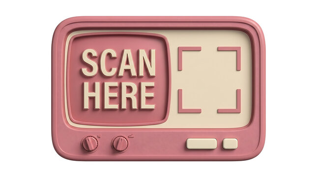 3D retro QR placeholder, Scan here 3D icon for QR code reader and barcode scanner