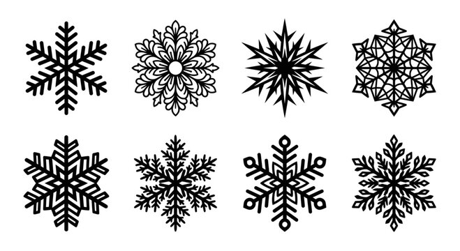 A flat illustration collection of decorative snowflake icons a flat illustration