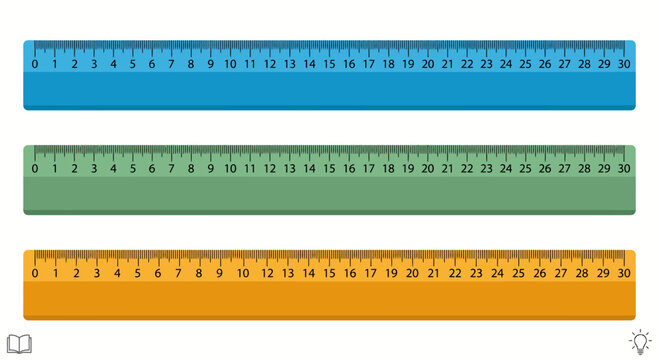 A flat illustration set of three colorful rulers with centimeter markings a flat illustration