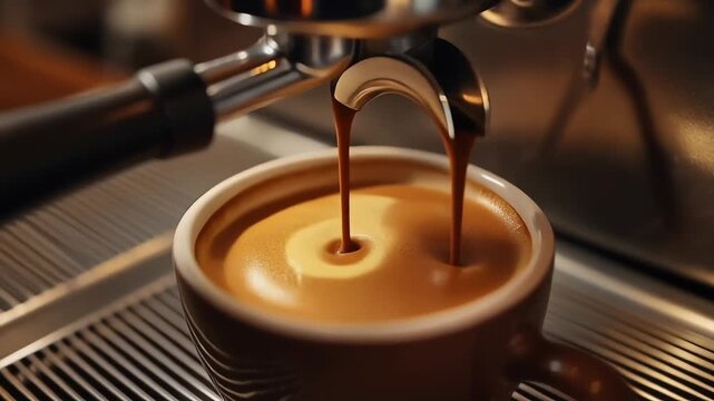 Professional Espresso Machine Brewing Rich Coffee into a Brown Cup