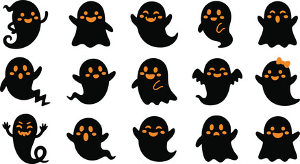 Obraz premium Set of cute ghost illustrations for Halloween designs and decorations