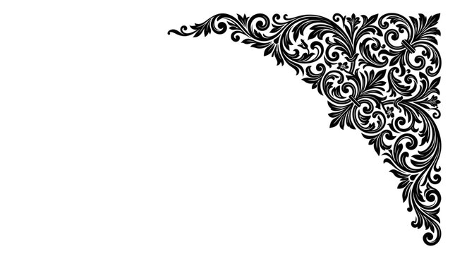 Elegant Black Flourish Corner Ornament, Ornate Swirl Design Element, Vintage Decorative Accent