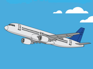 Fototapeta premium Commercial Airplane Illustration Flying in Blue Sky