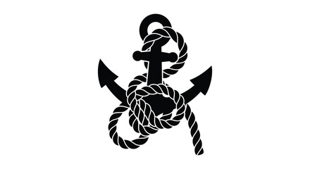 Anchor with rope black silhouette against a white background silhouette © Naiem Work 9