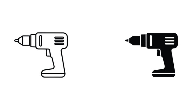 Electric power drill icon for construction tools and home improvement projects in professional flat vector graphic style isolated on white background for DIY and hardware store branding