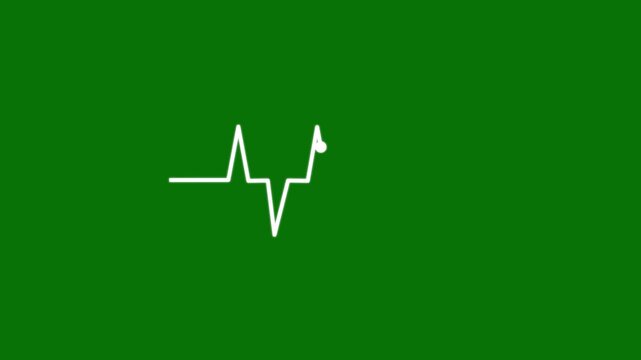Heartbeat line with heart icon banner. Cardiogram cardiograph oscilloscope icon animation on green background.