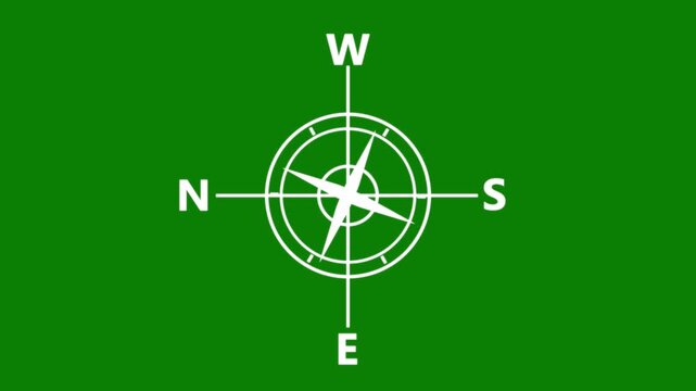Compass line icon on the alpha channel animation on a green background. Directional compass icon illustration.