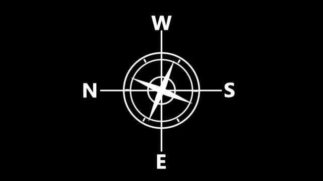 Compass line icon on the alpha channel animation on a black background. Directional compass icon illustration.