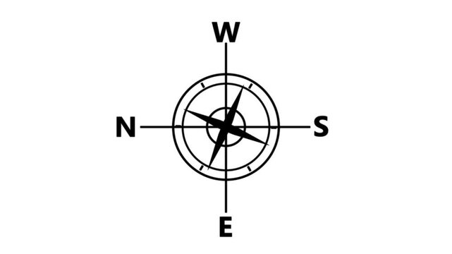 Compass line icon on the alpha channel animation on a white background. Directional compass icon illustration.