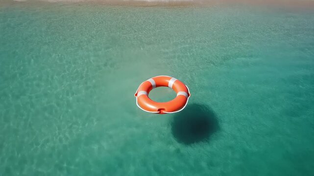 Lifebuoy floating on clear turquoise ocean water