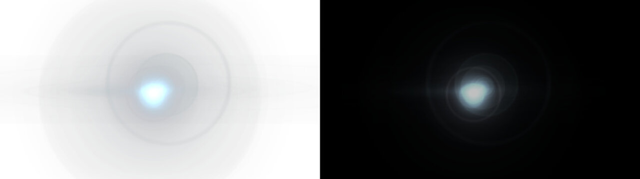 Glowing light flare effect. Optical glare, circular halo, radiant spot, sunburst beam. Blurred round flash illumination, sparkle shine ring.