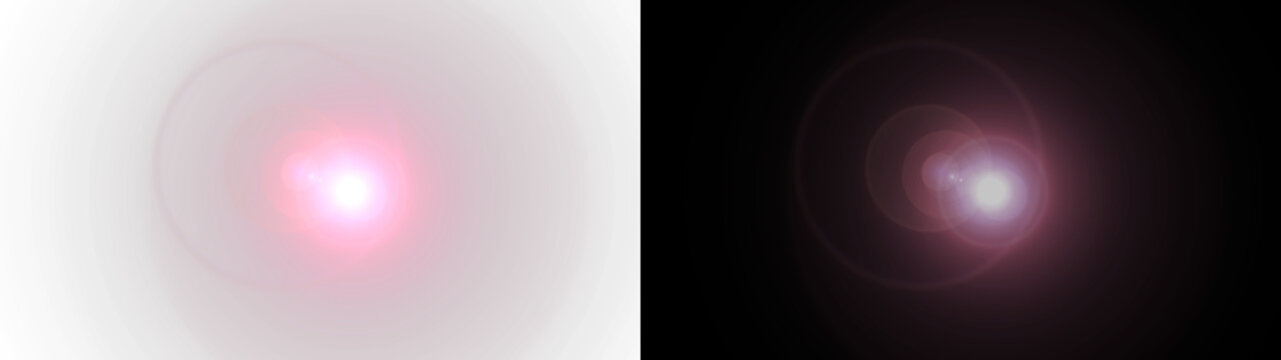 Pink optical flare light effect. Radiant magenta illumination leak, glinting flash, sunburst glare, ray. Luminous overlay texture, starburst reflection.