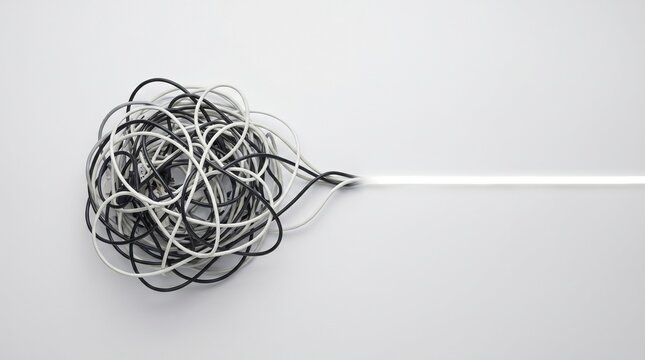 Tangled wires forming a knot with one extending straight line