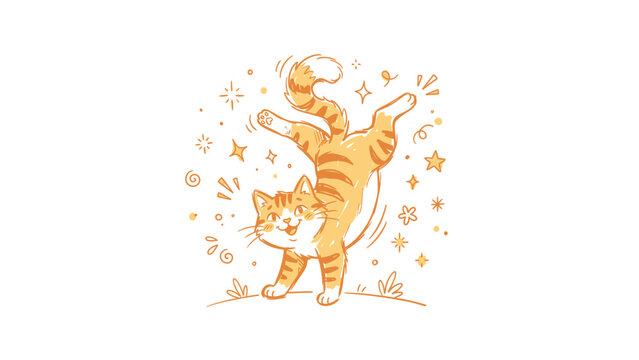 Ginger tabby cat doing a playful handstand cartoon illustration