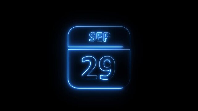 Glowing neon 23 september icon .a neon sign with a calendar that says "29 DAYS". 4k Video motion graphic animation isolated on transparent background.