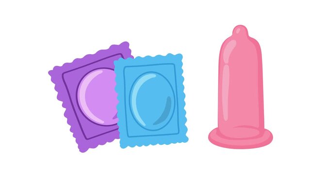 animation of condom and contraceptive protection concept