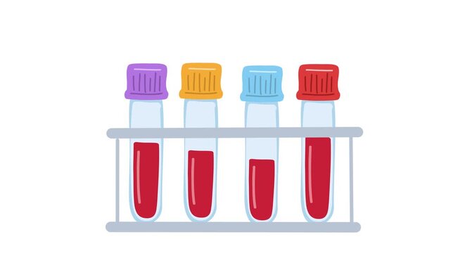 animation of blood test tubes in laboratory rack