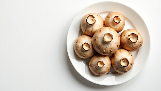 Oyster Mushrooms Stack on White Plate for Food Marketing