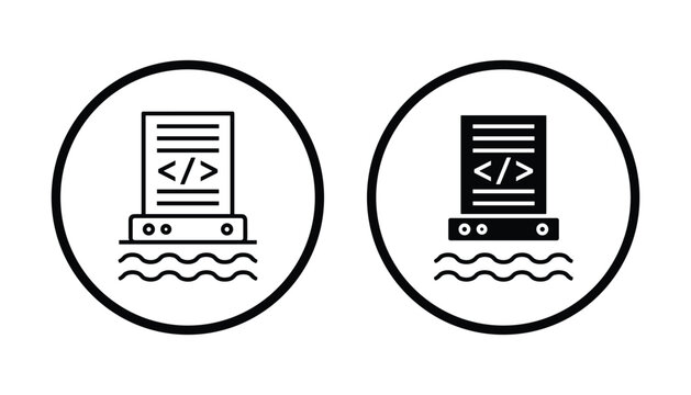 Document coding and programming script icons in outline and solid styles representing software development technical documentation and web engineering file management and digital systems