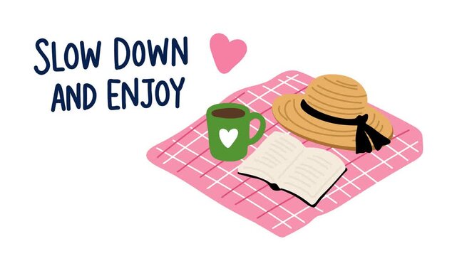 animation of slow down and enjoy picnic lifestyle concept