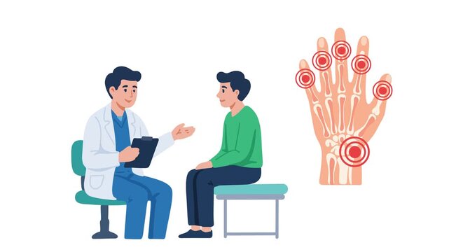animation of doctor consultation for hand pain and orthopedic diagnosis