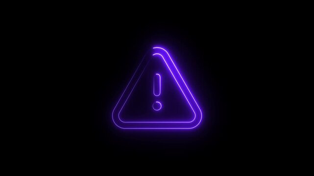 Neon warning attention icon animation glowing neon red color danger risk alert neon error stop signal