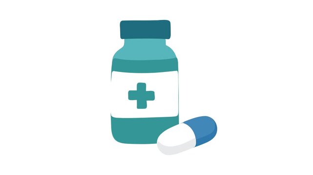 animation of pain relief medication bottle and capsule