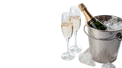 Luxury champagne glasses with cooling ice bucket isolated on transparent background © Hanna