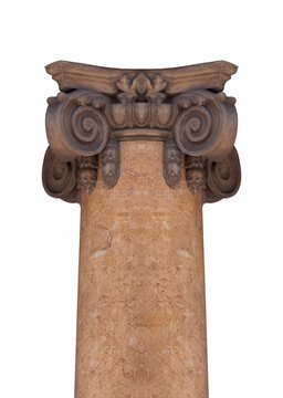 Elements of architectural decorations of buildings, columns and tops, gypsum molding, wall texture and stucco patterns. On the streets in Barcelona, public places.