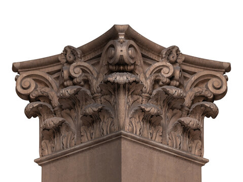 Elements of architectural decorations of buildings, columns and tops, gypsum molding, wall texture and stucco patterns. On the streets in Barcelona, public places.
