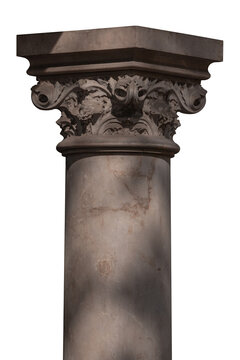 Elements of architectural decorations of buildings, columns and tops, gypsum molding, wall texture and stucco patterns. On the streets in Barcelona, public places.