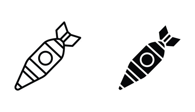 Military explosive missile projectile icon set for defense and warfare tactical equipment visualization featuring sharp weapon symbols for modern security and combat strategy design projects