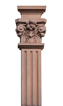 Elements of architectural decorations of buildings, columns and tops, gypsum molding, wall texture and stucco patterns. On the streets in Barcelona, public places.