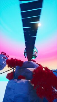 Surreal Silver Skull Hovering Under Synthwave Gradient Sky