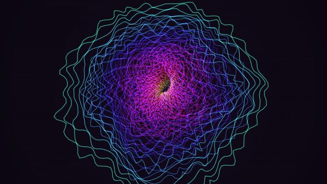 Hypnotic seamless loop of a glowing violet chladni pattern morphing through an abstract topology field with deep cinematic detail. Ideal for abstract background, music video. 4K UHD.