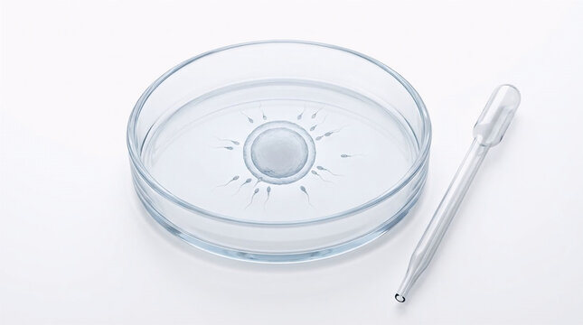 In vitro fertilization concept showing egg and sperm in dish,Artificial insemination process with human egg and sperm in lab,Petri dish with human egg cell surrounded by sperm cells