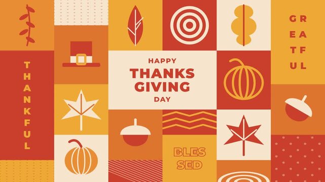 Modern Geometric Autumn Harvest Greeting Card Design with Seasonal Festive Elements and Minimalist Graphic Patterns for Thanksgiving Holiday Celebration