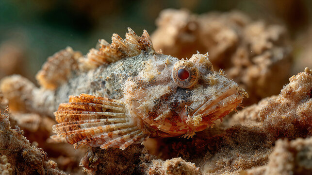 Stonefish displays incredible camouflage blending perfectly with rocky seabed textures
