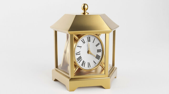 Golden Antique Clock: An ornate golden antique clock, featuring Roman numerals and intricate detailing, stands as a symbol of time and elegance.