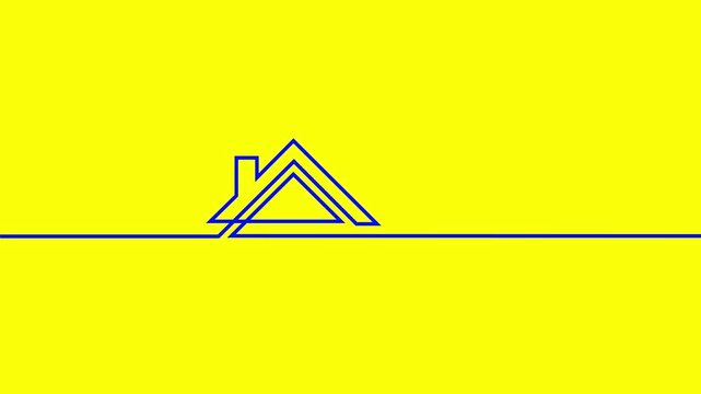 Continuous One Line and Dashed Line Real Estate House Roof Logo Drawing Animation Isolated on Yellow, Green Screen Chroma Key, Black, and White Backgrounds