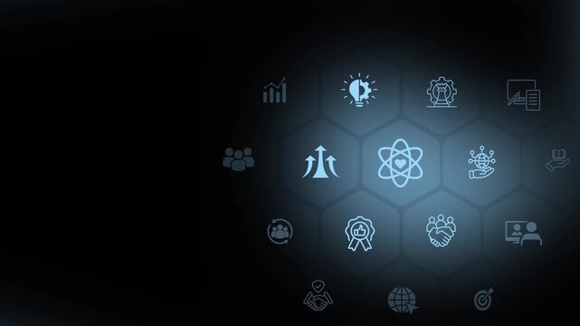 Core values concept. Company culture and strategy related to business and customer relationships, company growth. Animation of 4k video. 