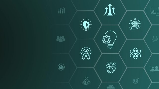Core values concept. Company culture and strategy related to business and customer relationships, company growth. Animation of 4k video. 