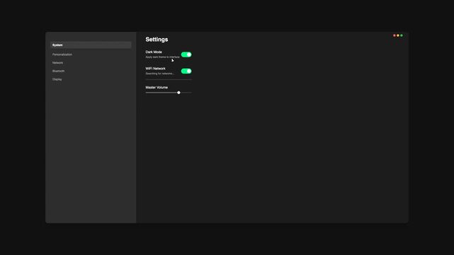 Computer Software Settings Panel Interaction with Dark and Light Mode Toggle