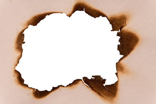 Irregular Burnt Paper Hole with Heavy Dark Char Edge and Vintage Texture