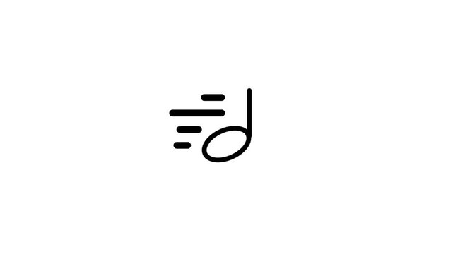 Music note icon accompanied by subtle motion speed lines suggesting a fast tempo, upbeat rhythm, or lively sound and audio playback in progress now