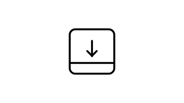 Simple line icon of a download symbol showing a rectangular box with a downward pointing arrow representing saving or receiving digital files easily