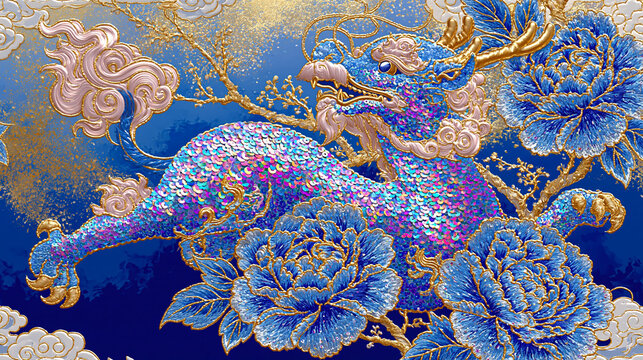 Mythical Beast of Prosperity: A vibrant depiction of a Qilin, a mythical Chinese creature symbolizing good fortune and prosperity.
